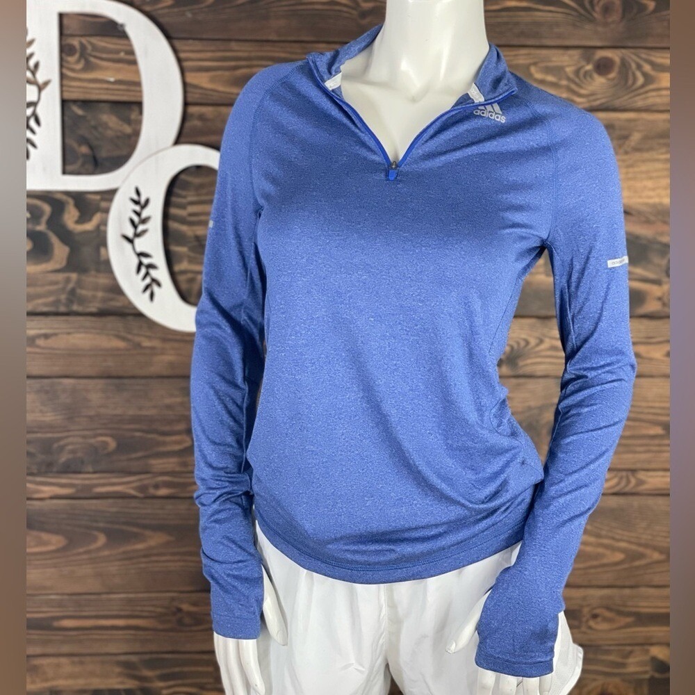 Adidas |‎ Marled Heather Blue Running Collection Quarter Zip Pullover Jacket